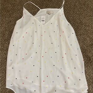 LOFT Women's White Camisole with Colorful Polka Dots